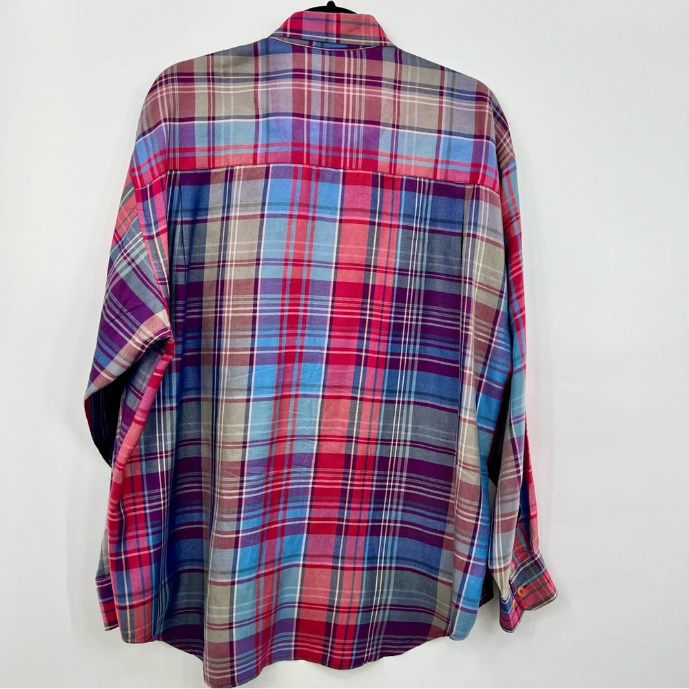 Johnnie Walker Plaid Button Down Long Sleeve Dress Shirt Men Silk Tencel L - Picture 3 of 6